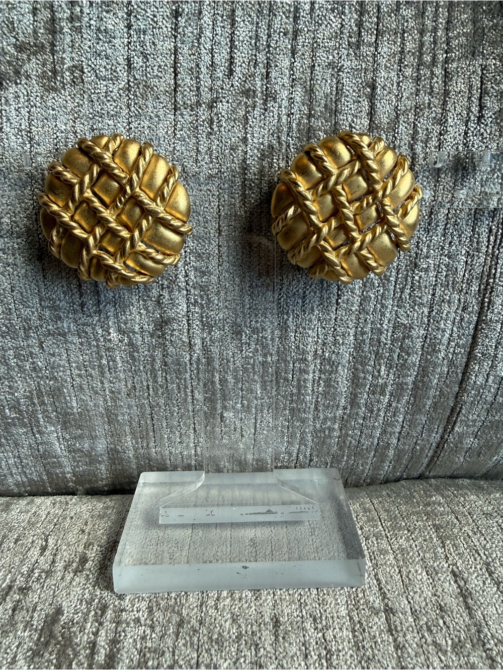 Les Bernard geometric gold signed clip on earrings